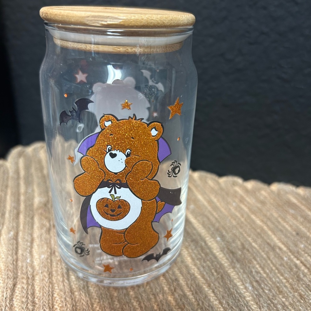 Care Bears bats Pumpkin Glitter Orange Glass tumbler NWOT